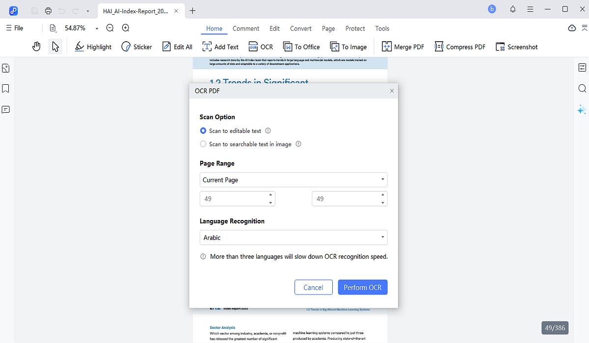 Import the Arabic PDF file