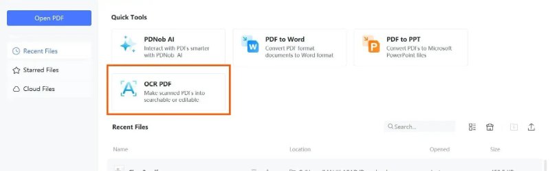 open the ocr tool in pdnob