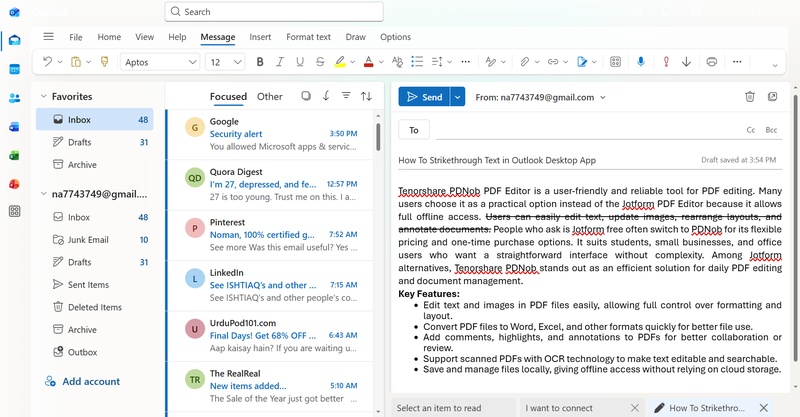 Oulook Strikethrough 2