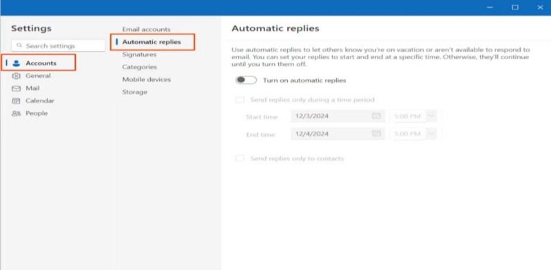 outlook automatic replies