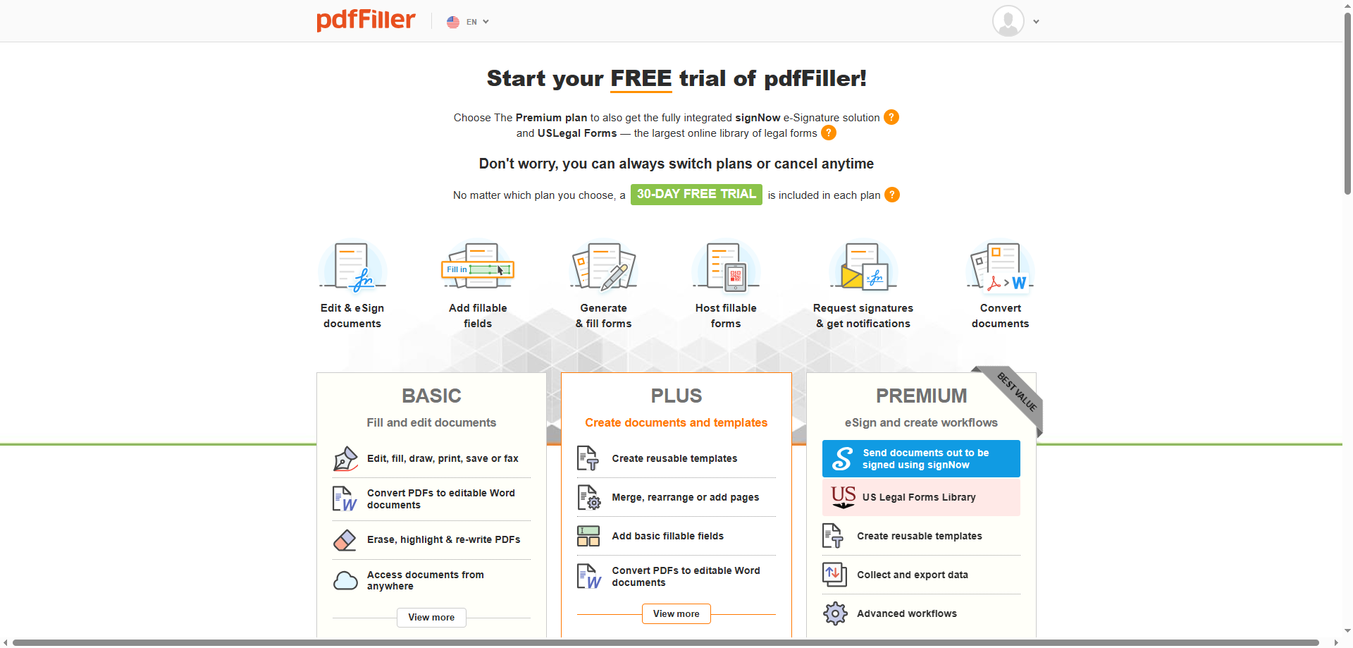 pdffiller free trial