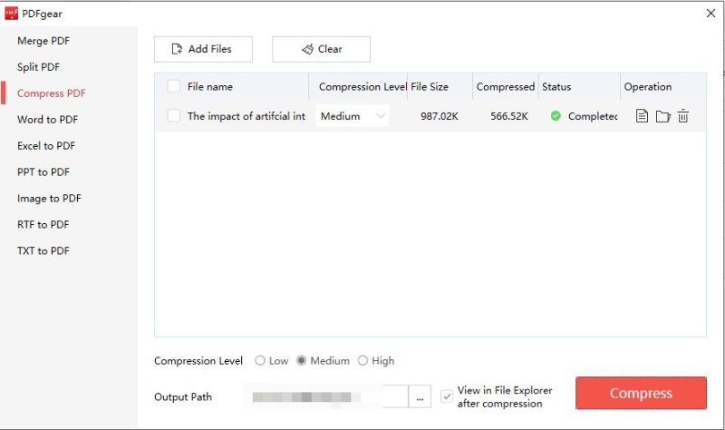 pdfgear compress function