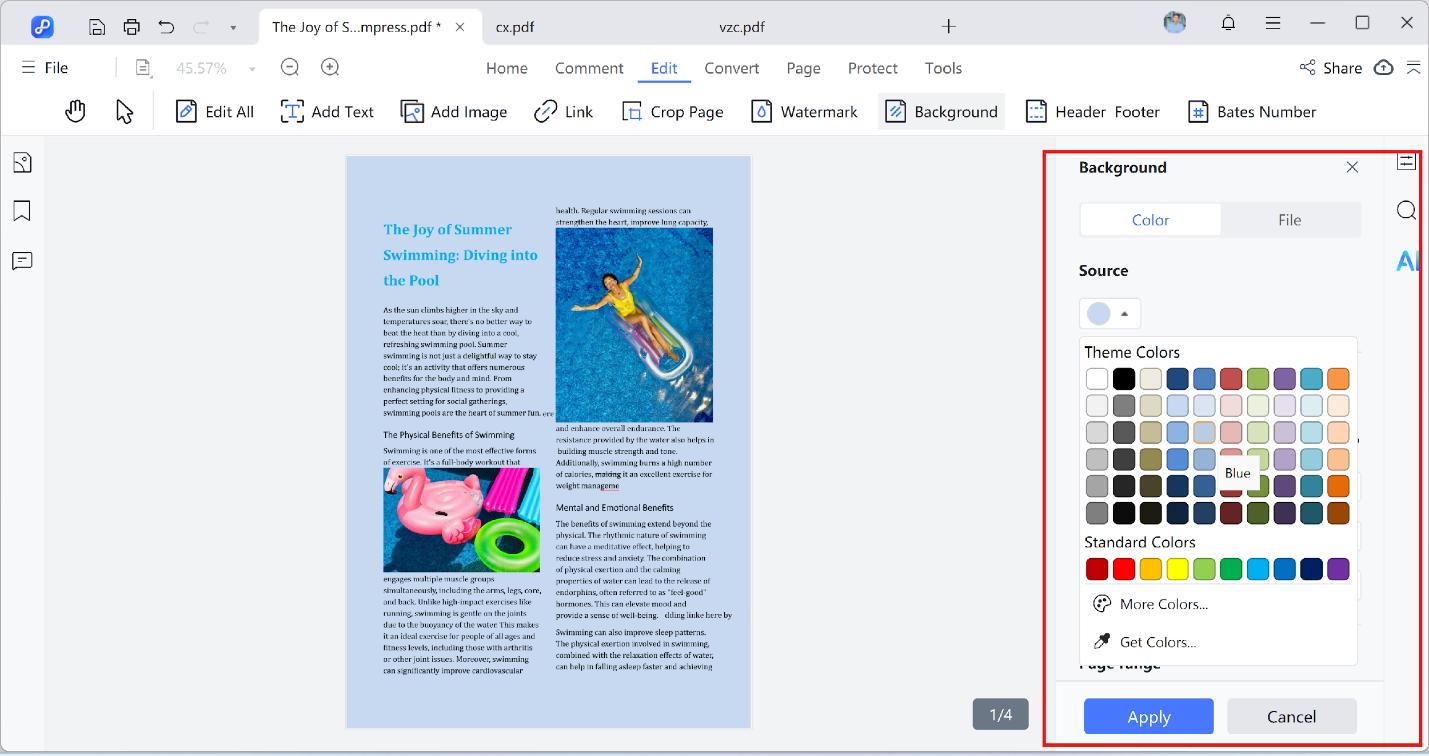 edit pdf background color
