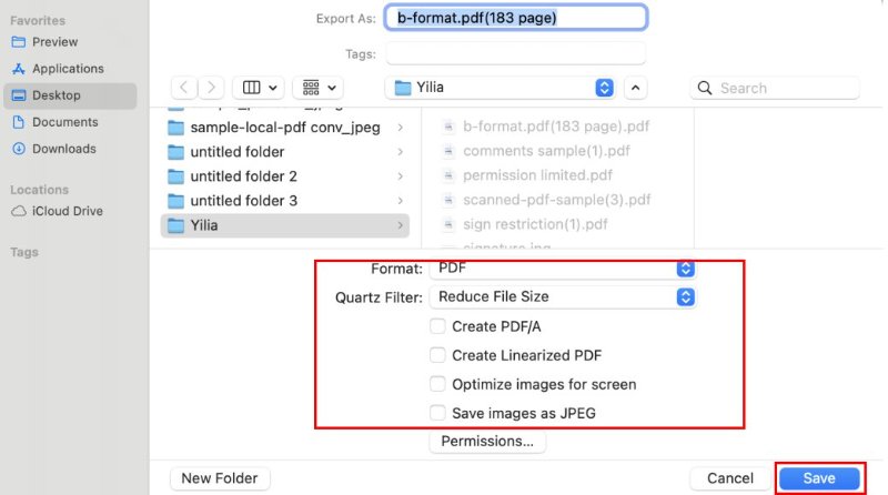 preview creduce pdf size mac