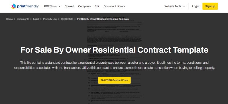 print friendly for sale by owner contract agreement