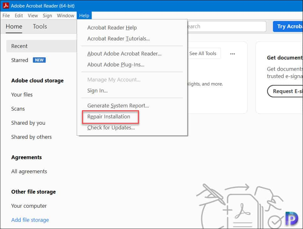 repair installation adobe acrobat