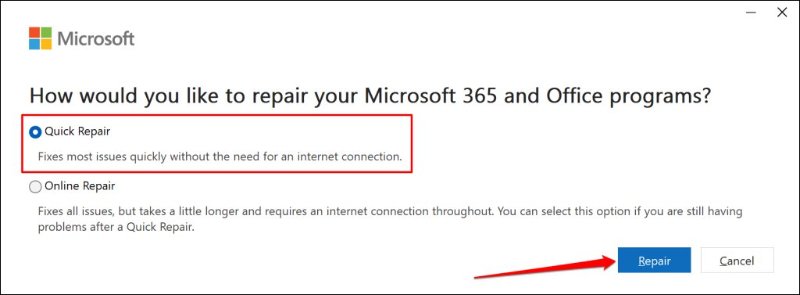reparar microsoft office