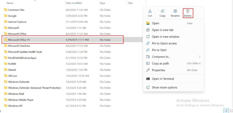  right click the folder of microsoft