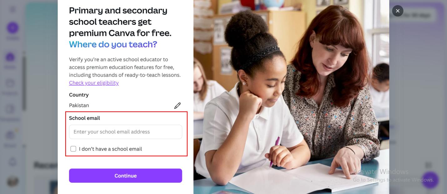 school-issued email address on canva pro