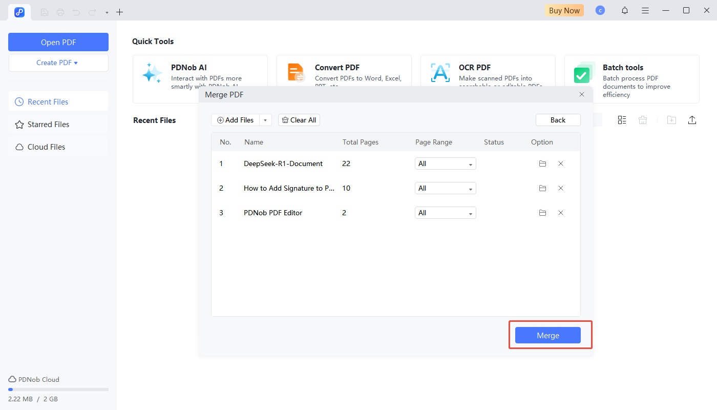 select and merge pdf on pdnob