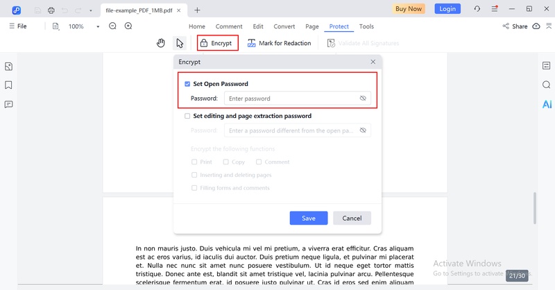 Select Set Open Password