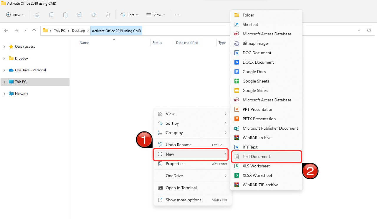 select text document from the menu
