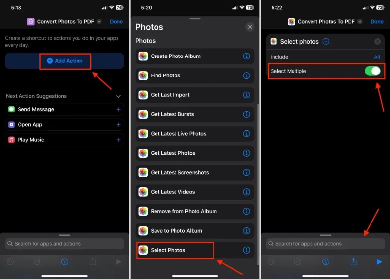  select the photos action