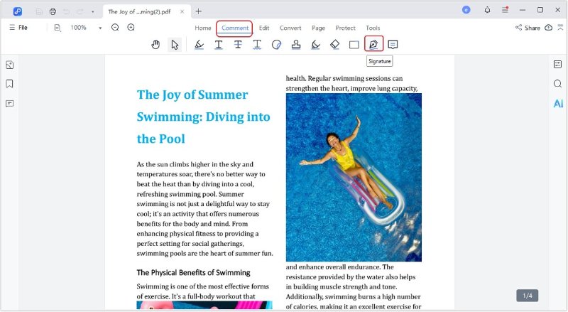 select the signature icon on pdnob
