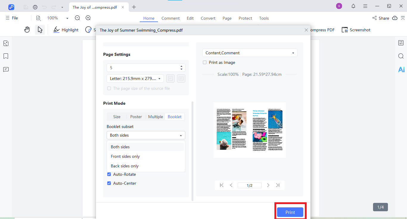 start double sided print pdf