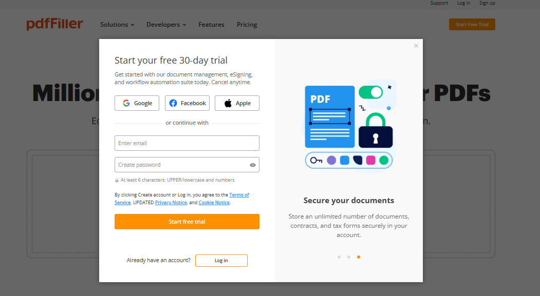 start pdffiller free trial