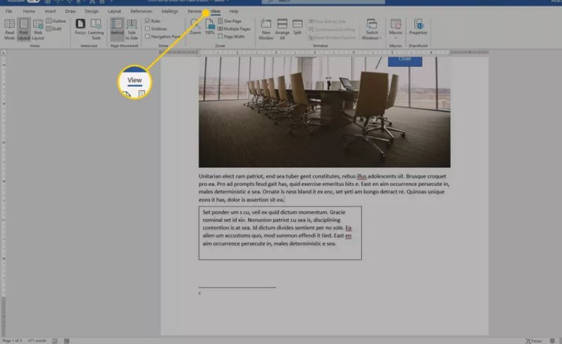 switch the current document to print layout