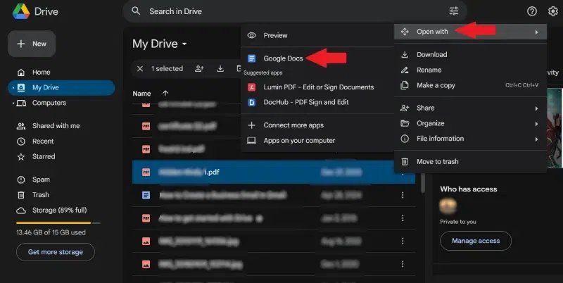 use google doc to open pdf