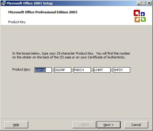  valid office 2003 product key to continue