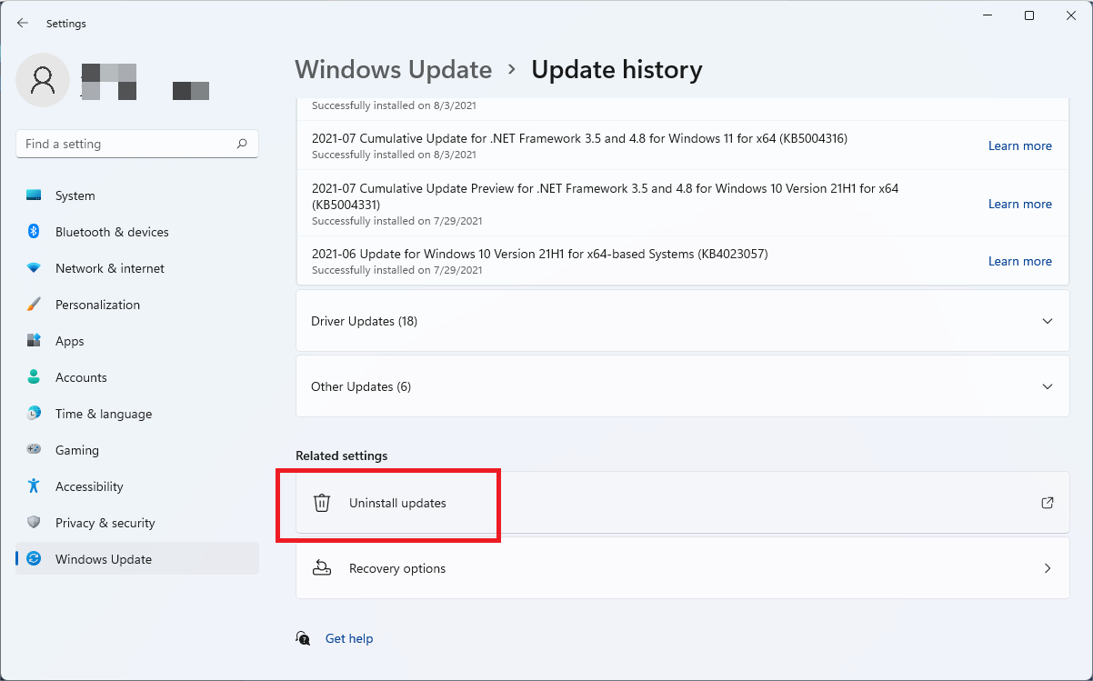 windows uninstall updates