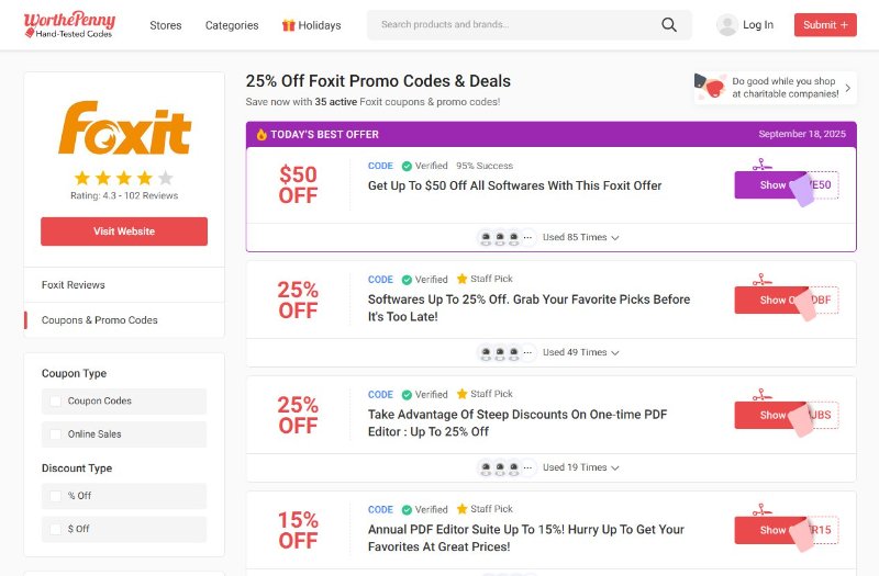 worthpenny for foxit software coupon codes