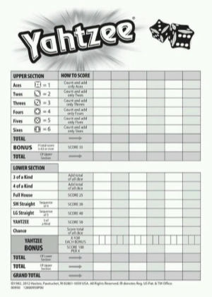 yahtzee score sheet