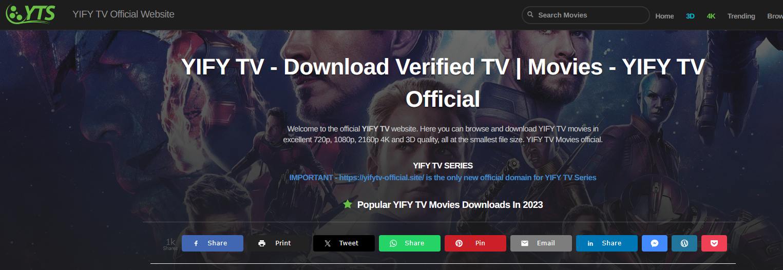 yify tv 免費電影串流媒體網站