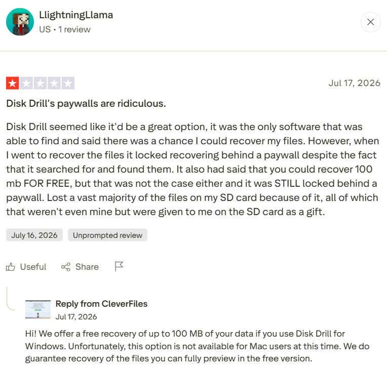A User's Review of Disk Drill on Trustpilot