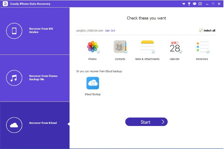 Eassiy Iphone Data Recovery Software Recover from Icloud Data Selection Interface