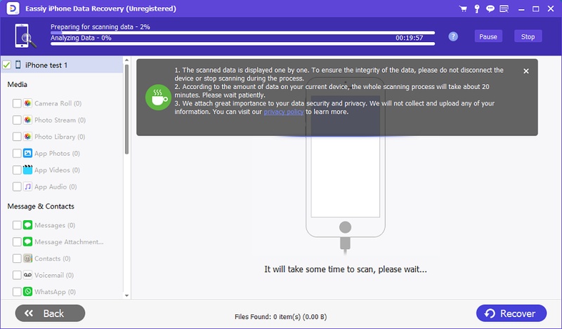 Eassiy Iphone Data Recovery Software Scanning Process Interface