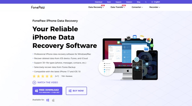 Fonepaw Iphone Data Recovery Official Website Interface Screenshot