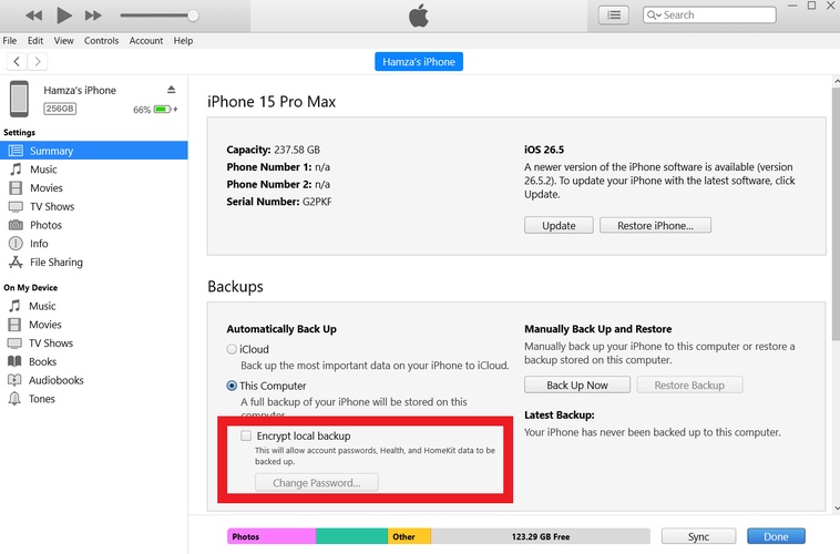 Itunes Encrypt Local Backup Uncheck