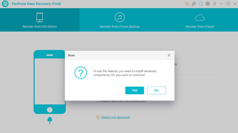 Panfone Ios Data Recovery Prompting the User to Download Additional Required Components