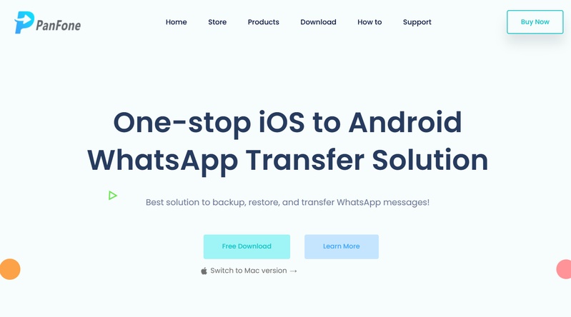 Panfone Website Showcasing an Ios to Android Whatsapp Transfer Solution