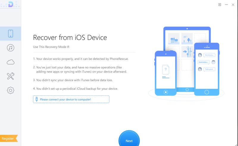 Phonerescue Software Interface for Direct Ios Device Data Recovery