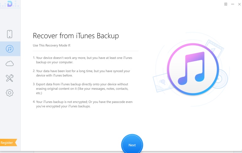 Phonerescue Software Interface for Itunes Backup Data Recovery