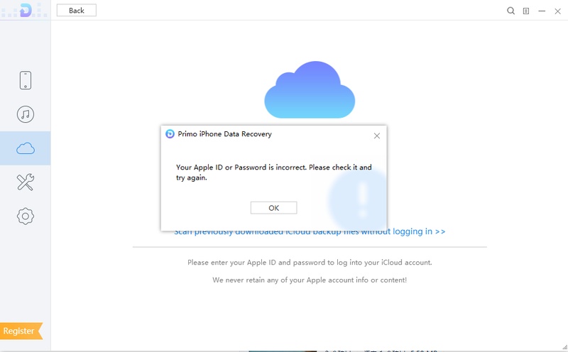 Primo Icloud Backup Recovery Login Error