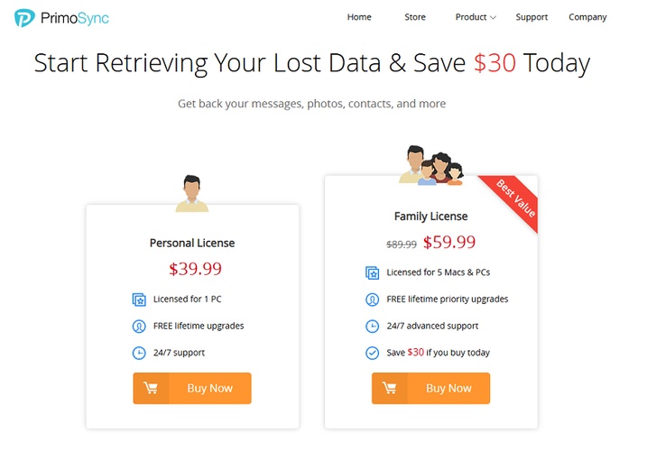 Primosync Software License Purchase Web Interface