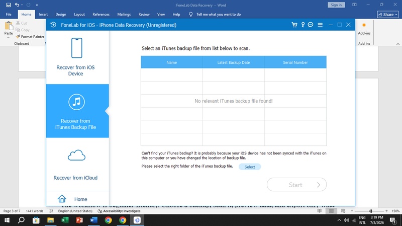 recover from itunes backup fonelab