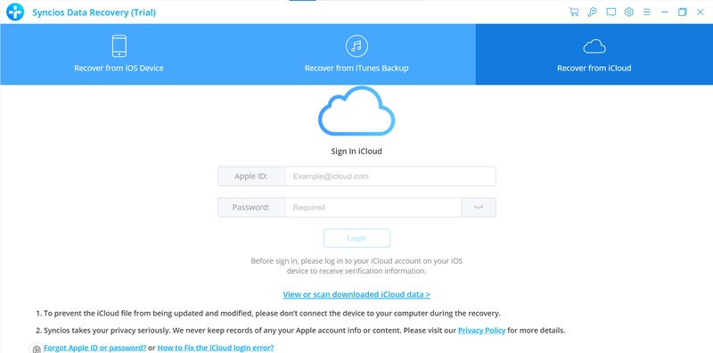 Syncios Recover from Icloud Backup File