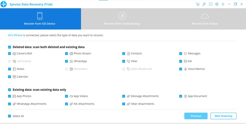 Syncios Select File Type