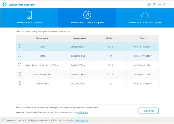 Syncios Select Itunes Backup File