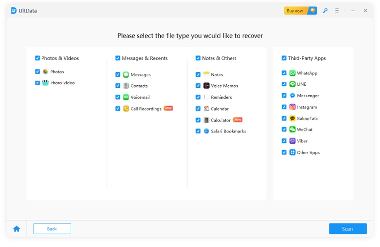 Tenorshare Ultdata Data Type Selection