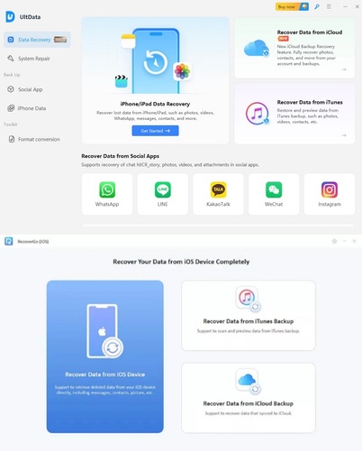 Tenorshare Ultdata Vs Itoolab Recovergo Home Screen Comparison