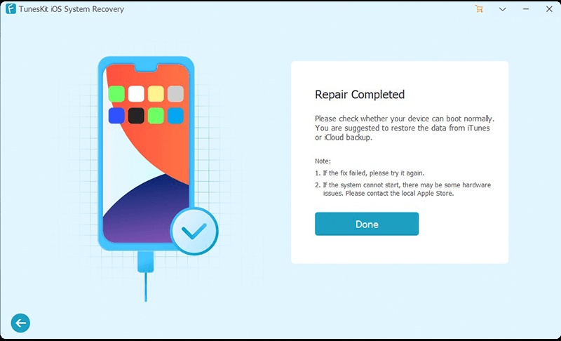Tuneskit Ios System Recovery Repair Completed Interface