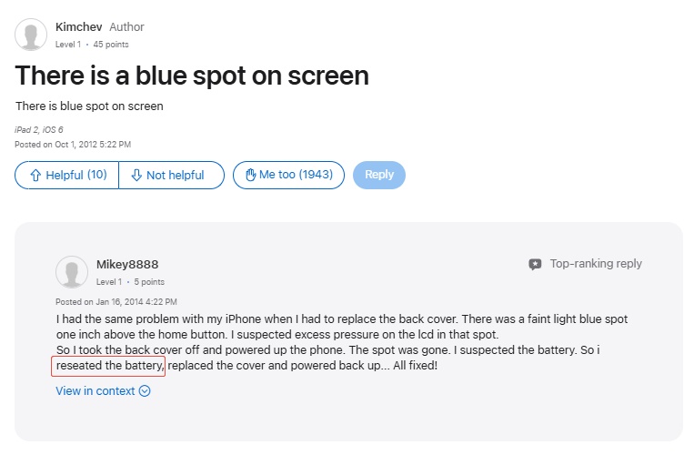 Blue Spots from Battery Pressure on Display 1