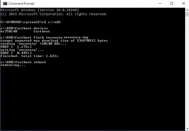 Device Connected Via Usb Executing Fastboot Commands