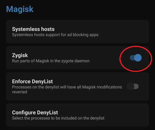 Magisk settings configuration