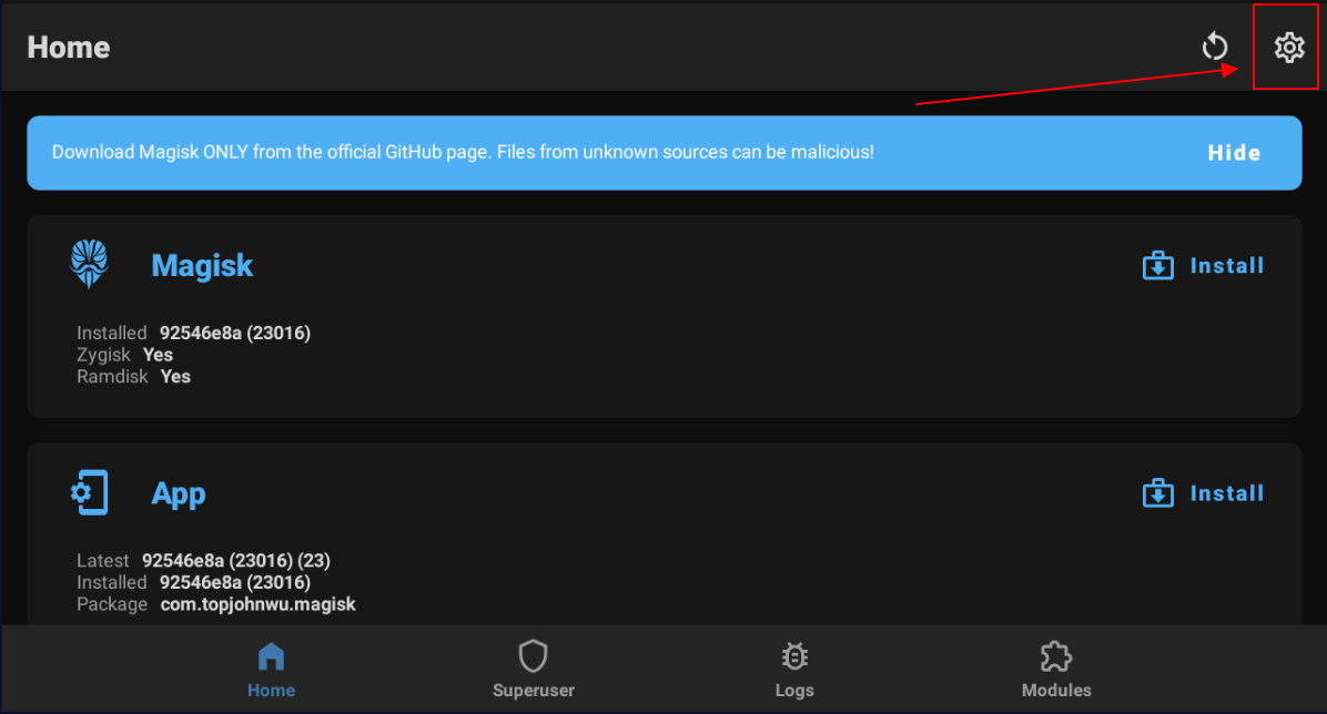 Magisk app hiding option