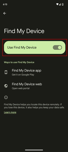 تعطيل Find My Device قبل إعادة الضبط